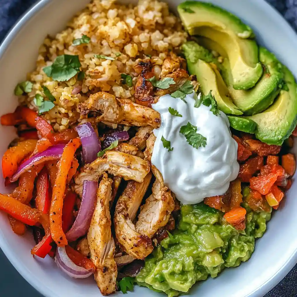 Chicken Fajita Bowls with Avocado Crema
