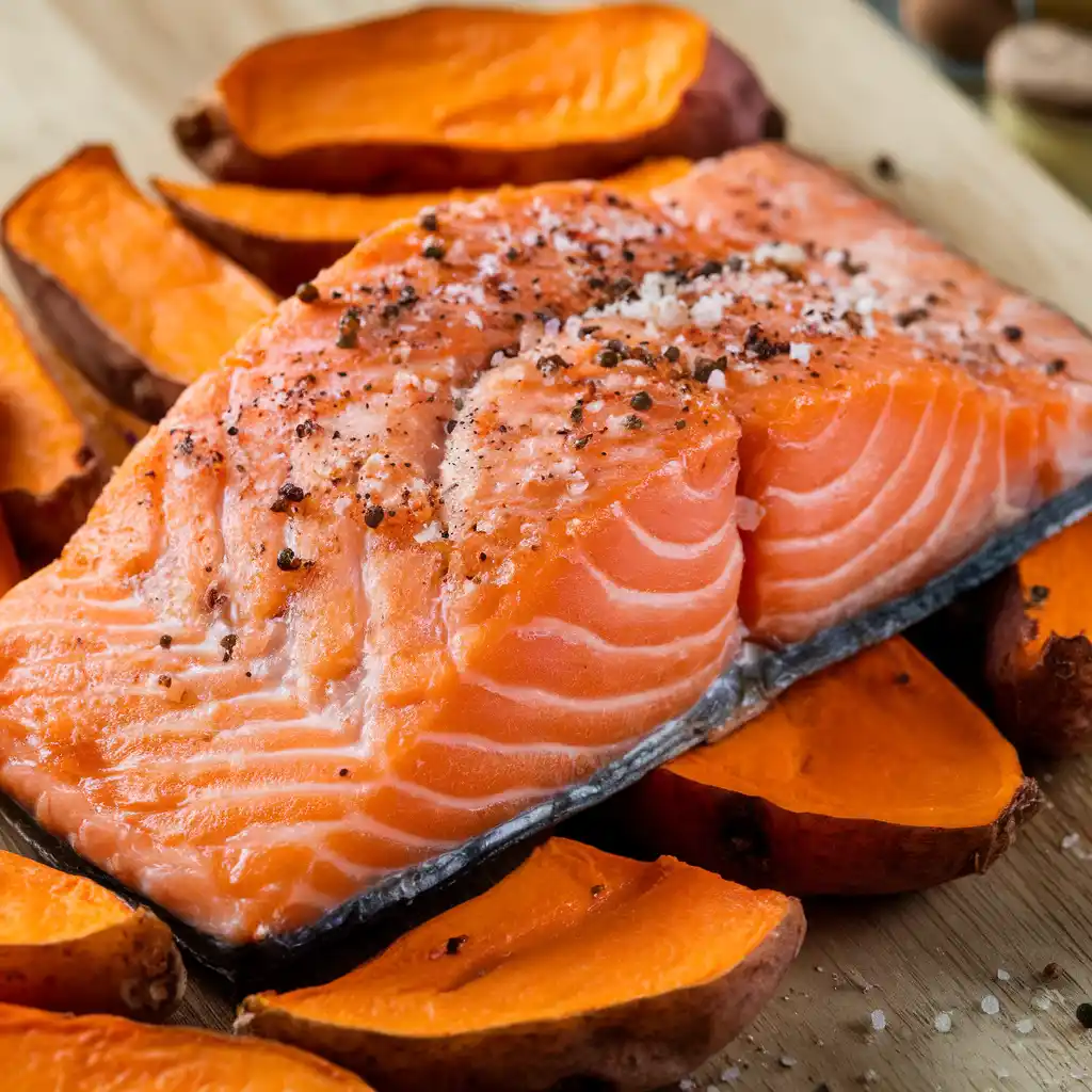 Baked Salmon with Roasted Sweet Potatoes