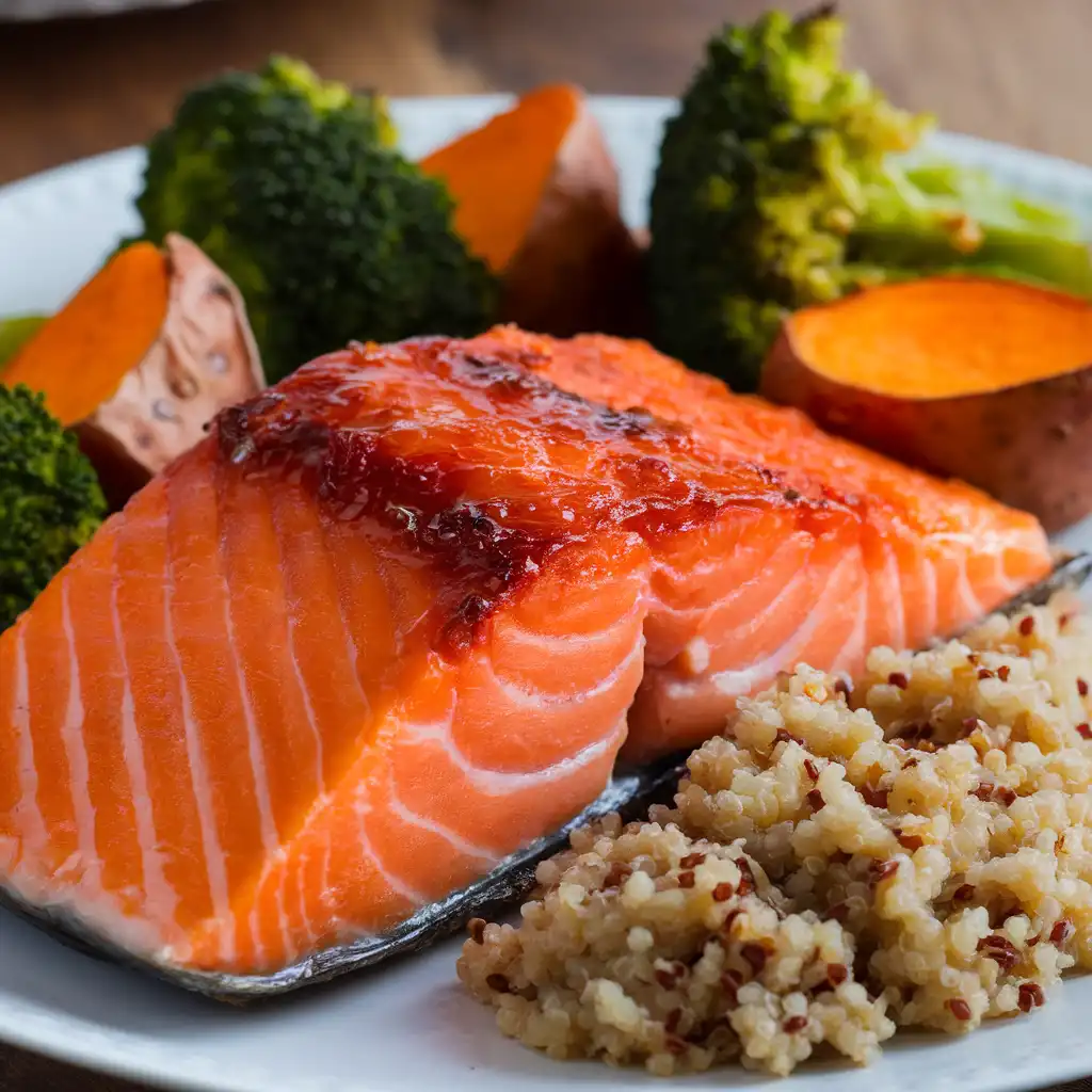 Baked salmon with roasted vegetables