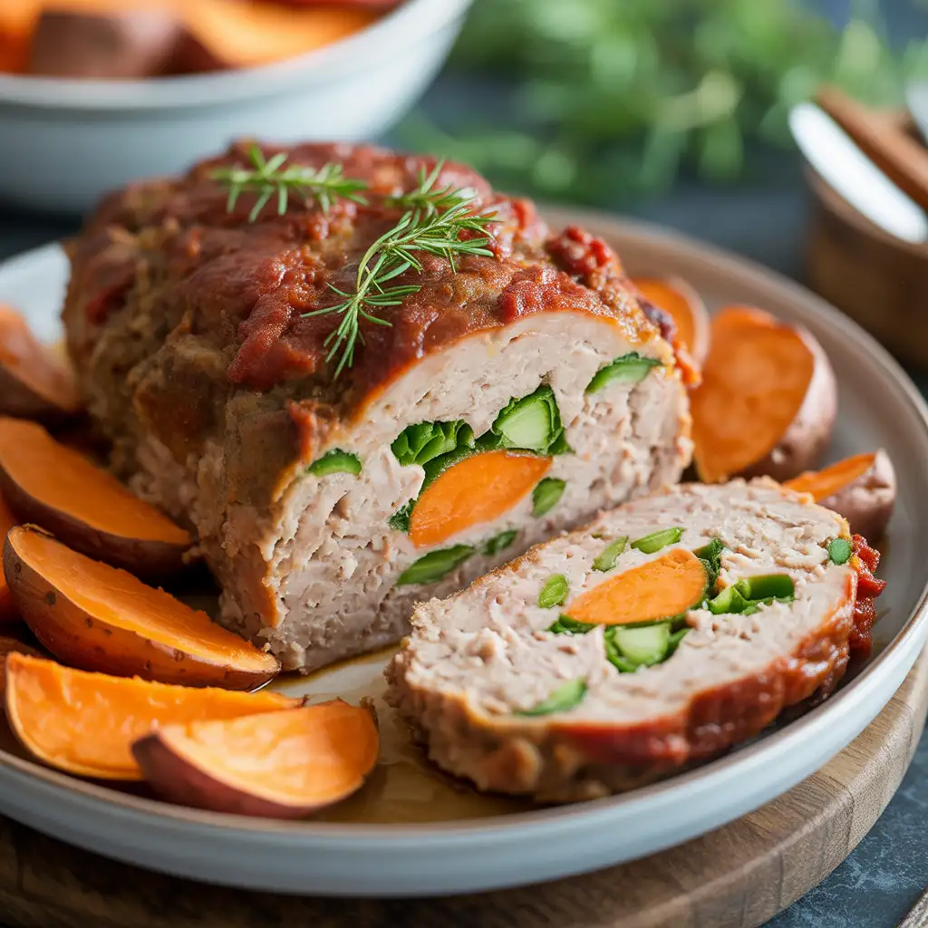 Turkey Meatloaf with Roasted Sweet Potatoes