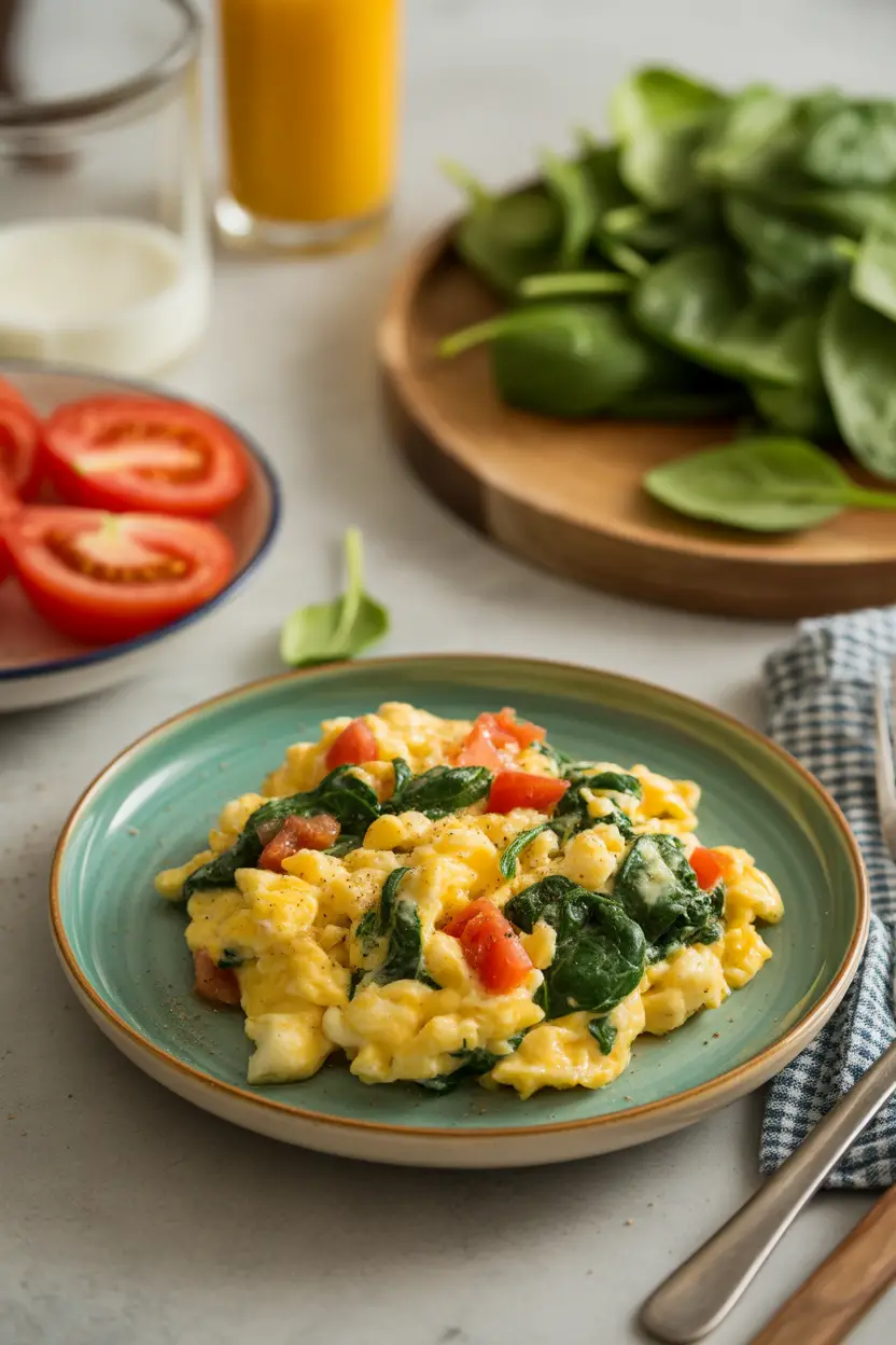 Scrambled Eggs with Spinach and Tomatoes