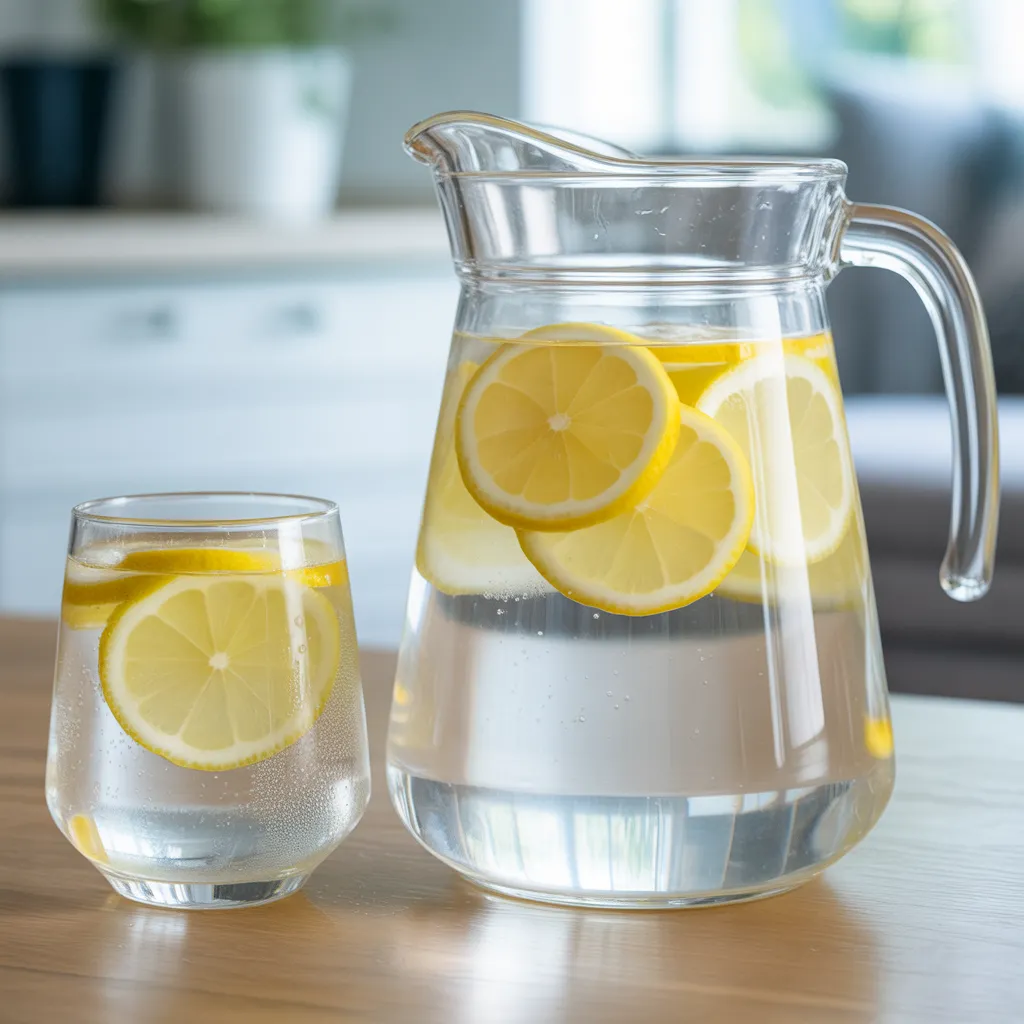 Ginger and Lemon Water In Pitcher