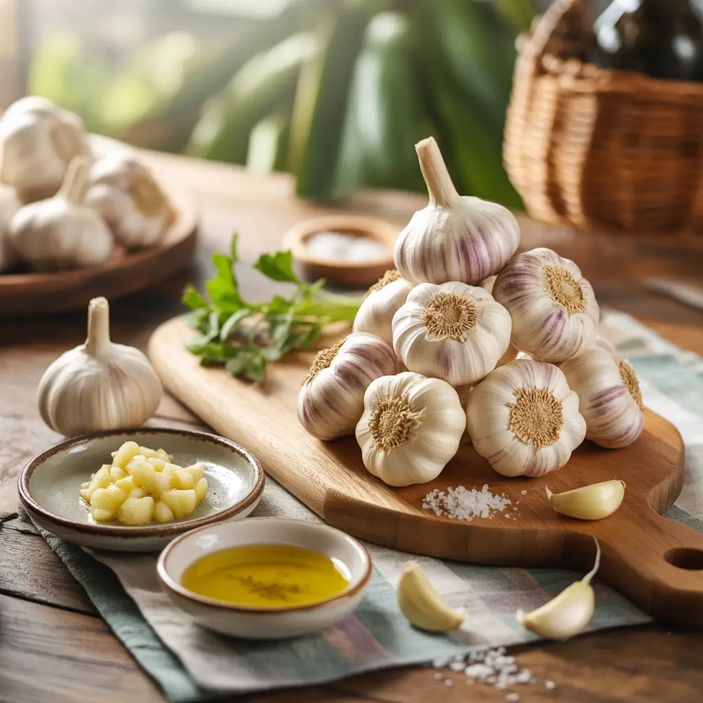 Garlic on platter stacked