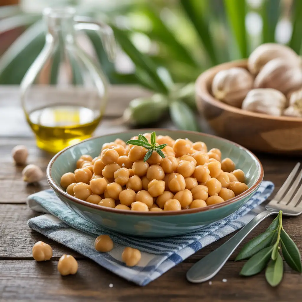 Chickpea in bowl with lemon