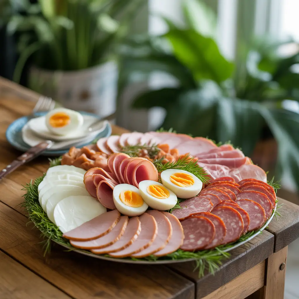 hard-boiled eggs, deli meat, and protein-rich meats