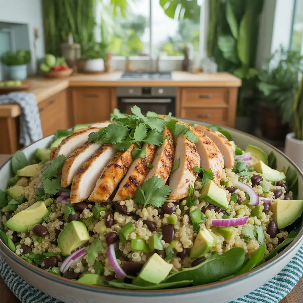 Quinoa Salad with Grilled Chicken and Avocado