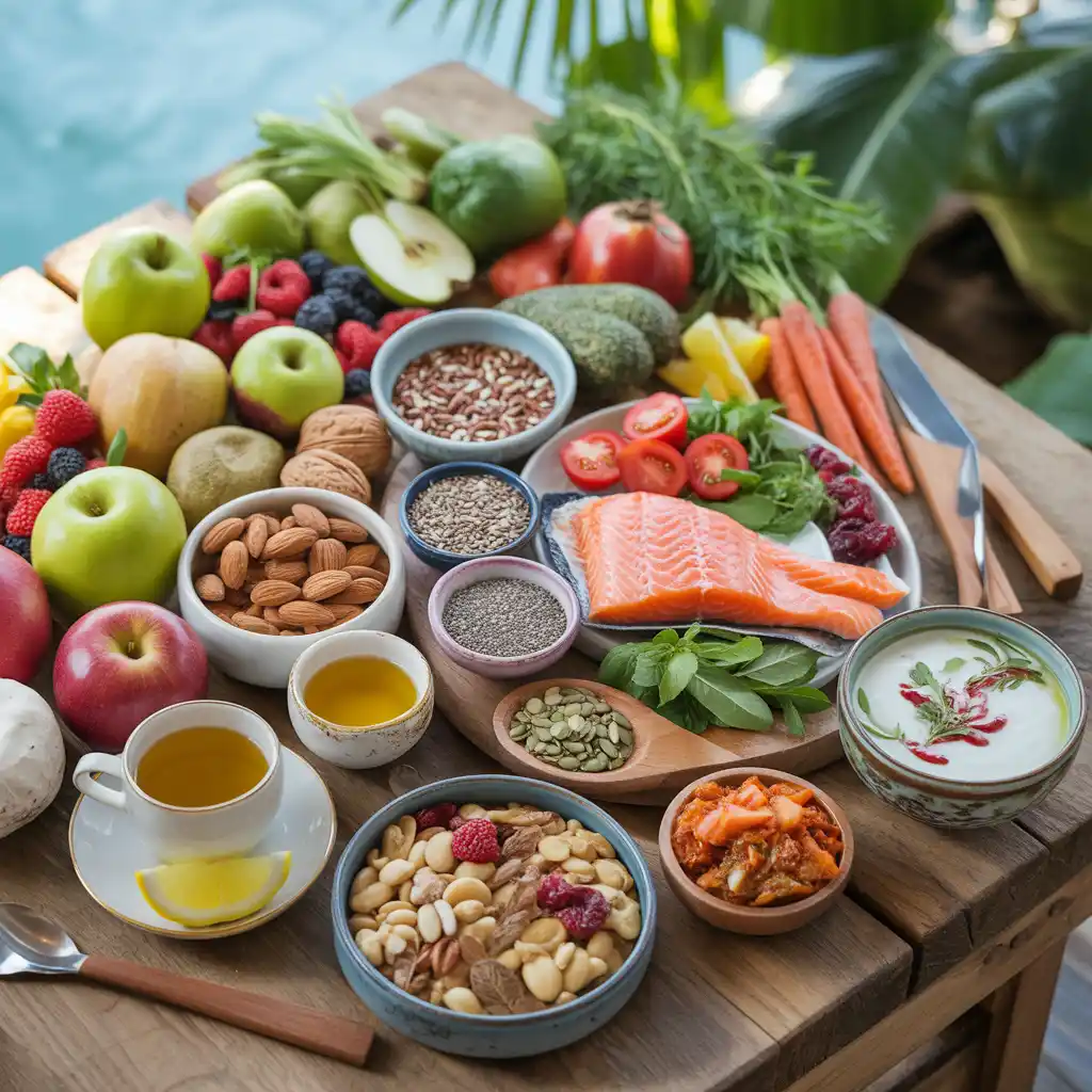 Anti-Inflammatory Foods on a large table