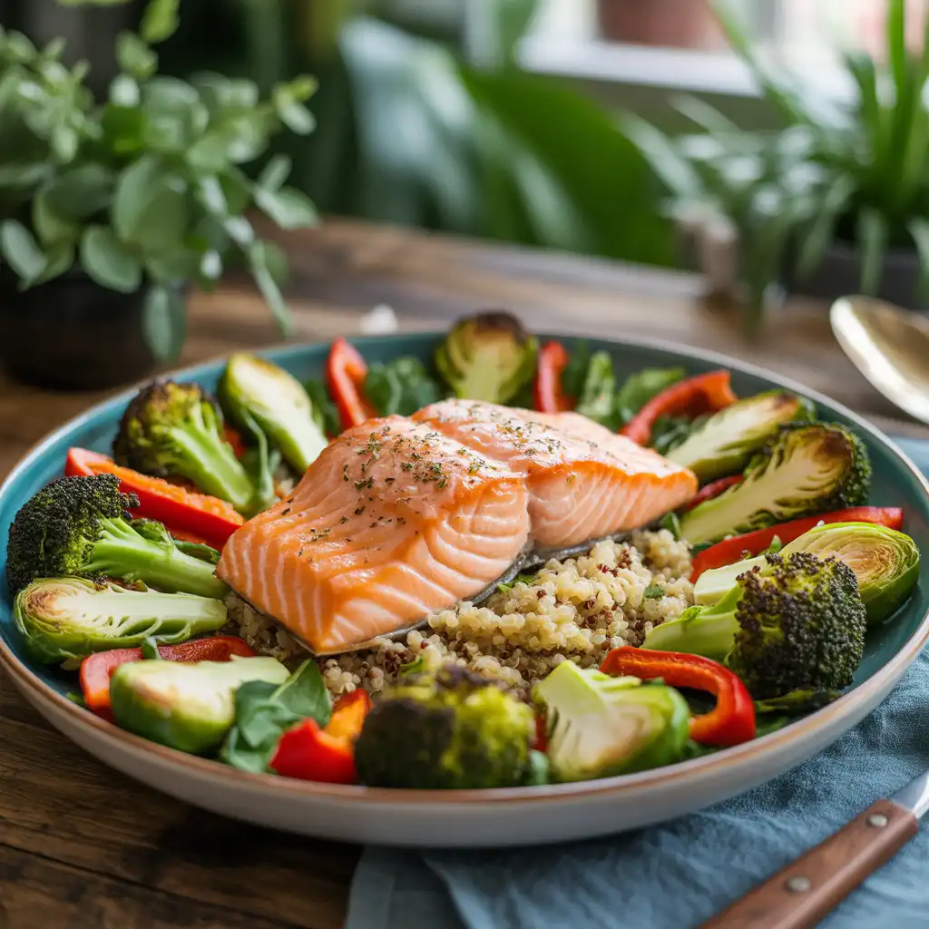 Salmon with Roasted Vegetables and Quinoa