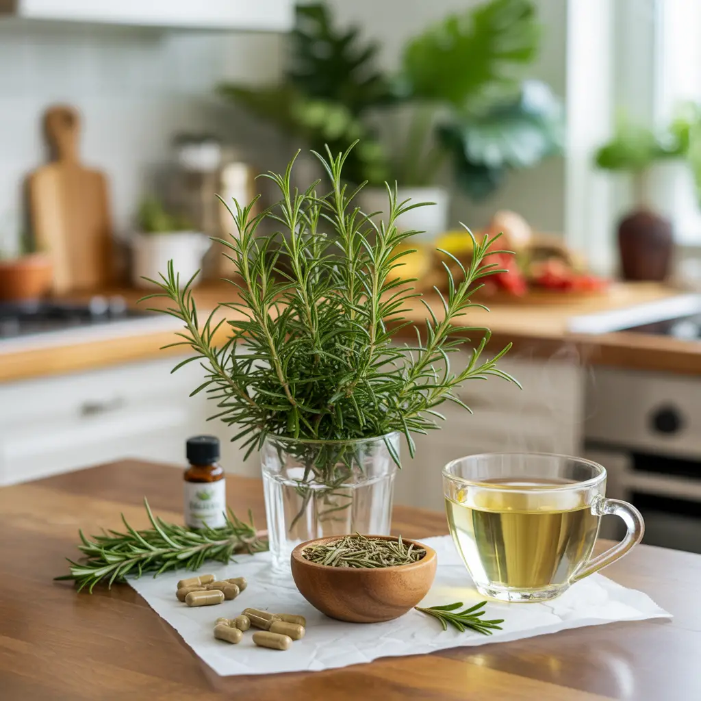 Rosemary plant with tea