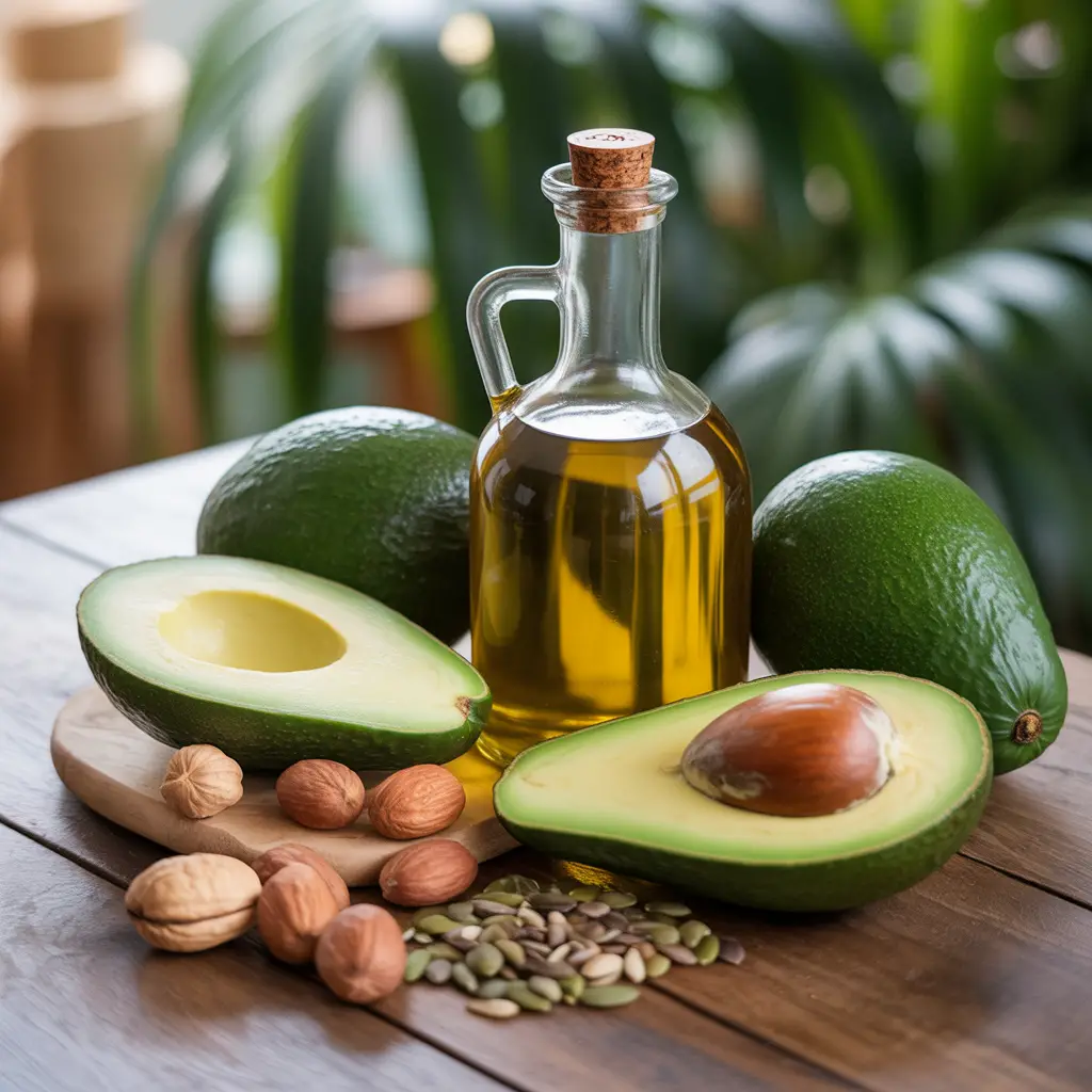 Avocados, olive oil, nuts and seeds