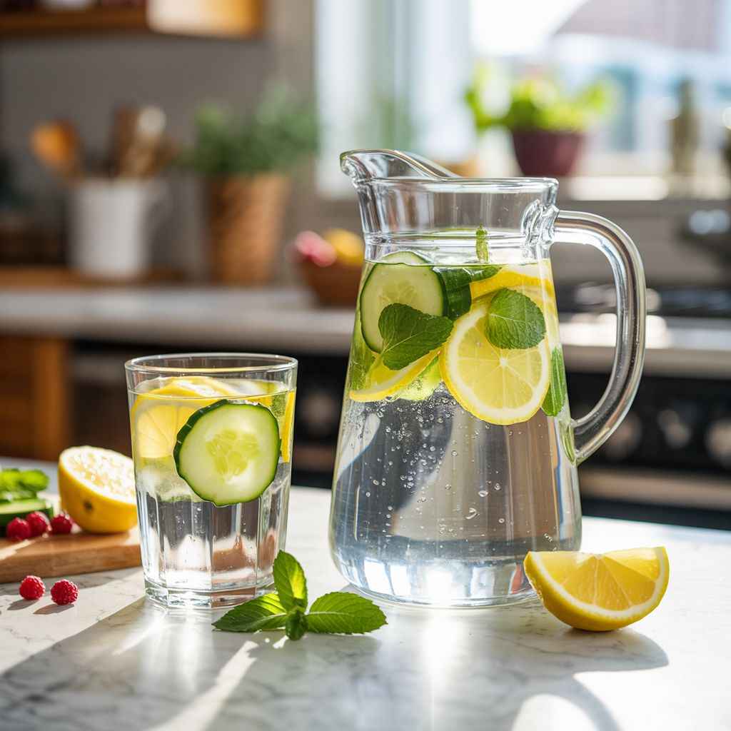 Infused water with fruit and herbs for hydration