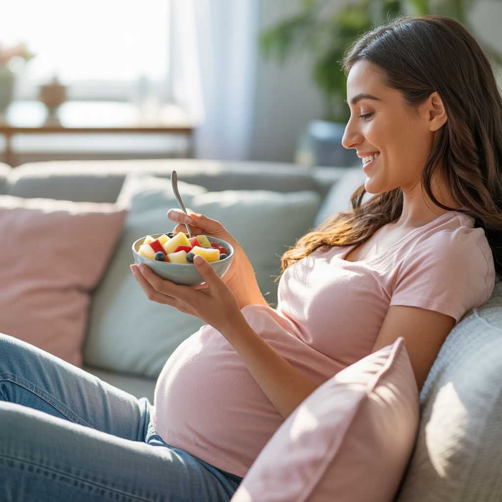 Pregnant woman enjoying a healthy snack
