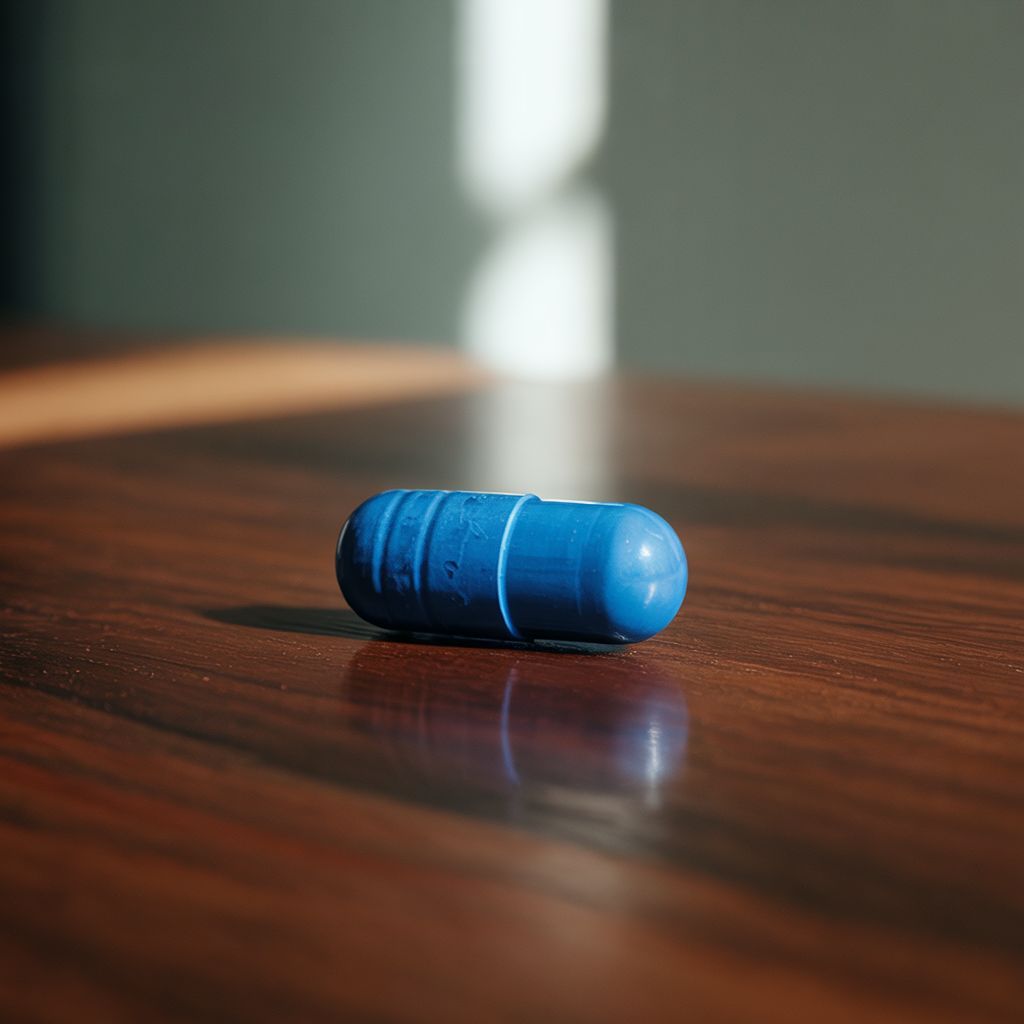 A single elongated pill resting on a flat tabletop.