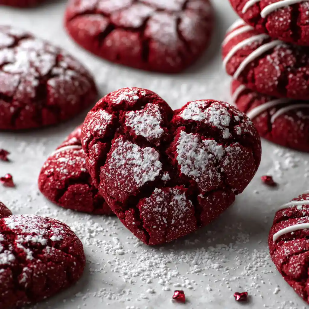 Red Velvet Crinkle Heart Cookies